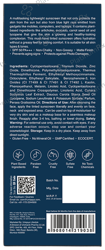Uniqaya Tinted Sunscreen (50gm Each) SPF 50 PA+++
