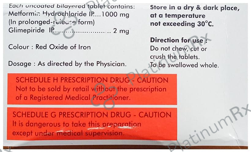 Diapride M2 Forte 2/1000mg Tablet PR 15s