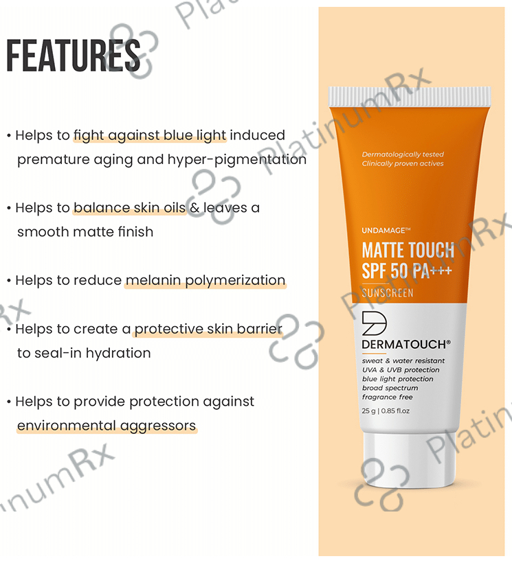 Dermatouch Undamage Matte Touch SPF 50 PA+++ Sunscreen 25 gm