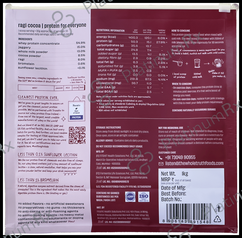 The Whole Truth Protein for Everyone Powder 15gm Protein Per Scoop Ragi Cocoa