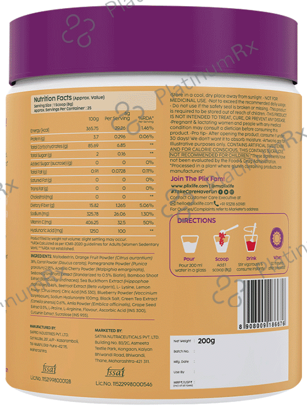 Plix Olena Collagen Builder - Powder with Hyaluronic Acid & Vitamin C for Healthy Skin (Each 200gm) Flavour Orange