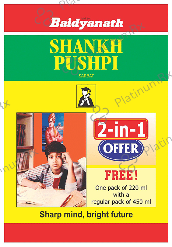 Baidyanath Shankhpushpi Sarbat Daily Brain Tonic 2-in-1 Offer( 450 ml with Free 220ml)