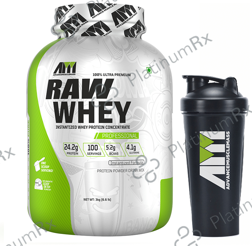 Advance MuscleMass 100% Ultra Premium Raw Whey Protein Concentrate with Shaker 700ml 3 kg