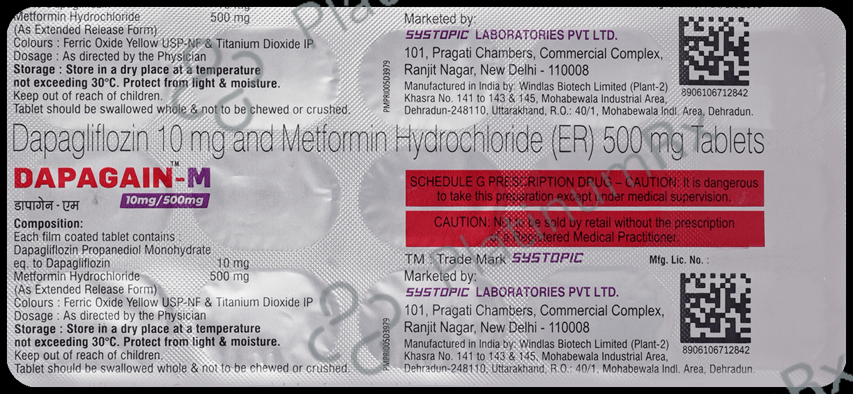 Dapagain M 10/500mg Tablet ER 15s