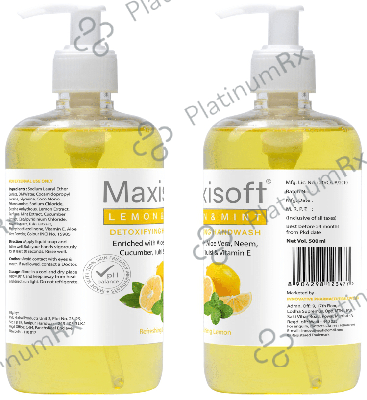 Maxisoft Lemon & Mint Detoxifying Hand Wash (500ml Each) 1 Bottle