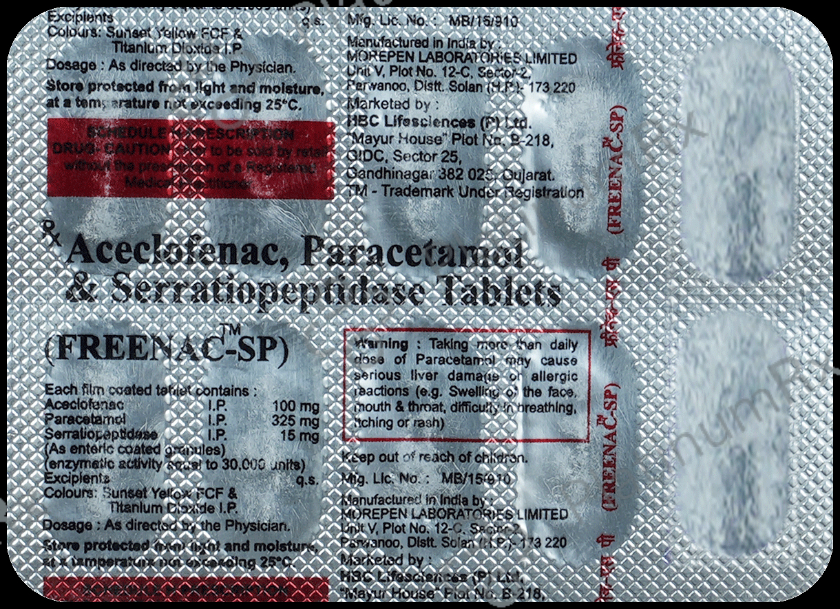 Freenac SP 100/325/15mg Tablet 10s