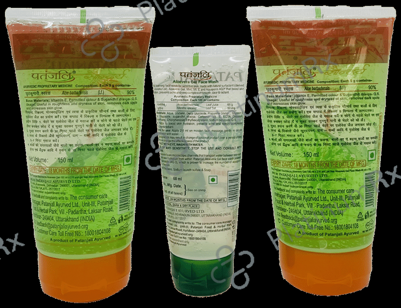 Patanjali Ayurveda Saundarya Aloevera Gel 150ml Each with Aloe Vera Gel Face Wash 60ml Free