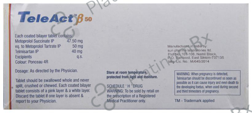 Teleact Beta 50/40mg Tablet ER 10s