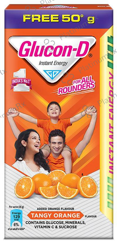 Glucon-D with Glucose, Calcium, Vitamin C & Sucrose - Flavour Tangy Orange 125 gm