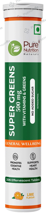 Pure Nutrition Super Greens 500mg Effervescent Tablet Lime