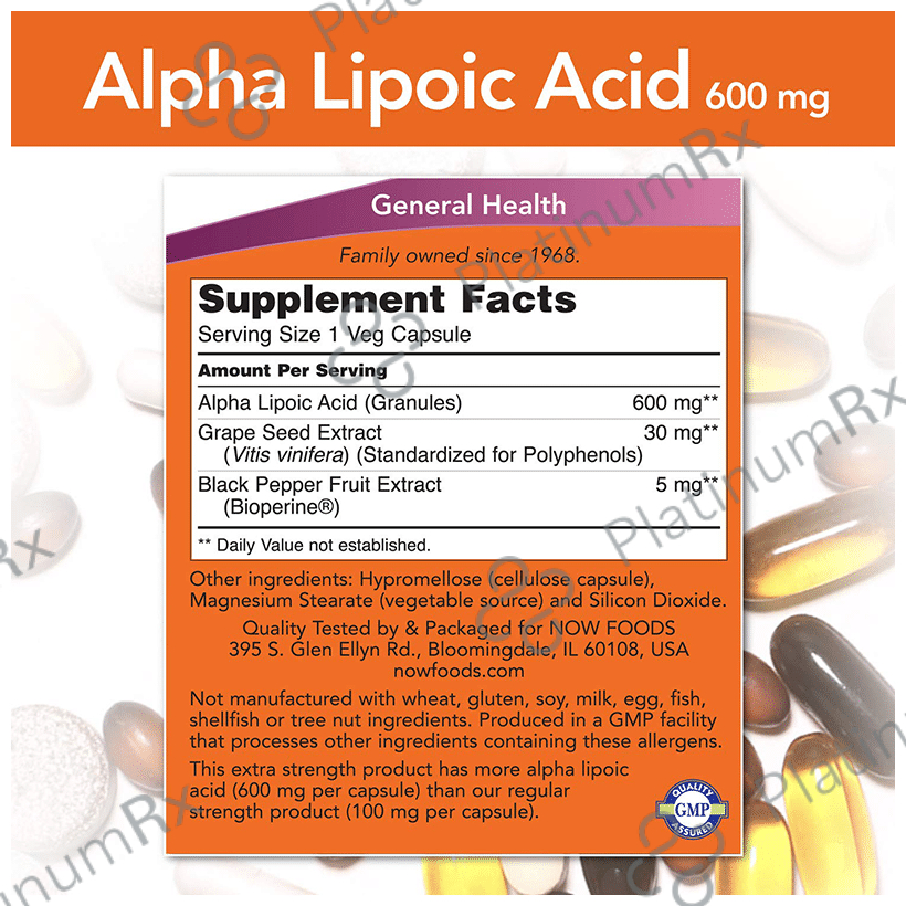 Now Foods Extra Strength Alpha Lipoic Acid 600mg Veg Capsule