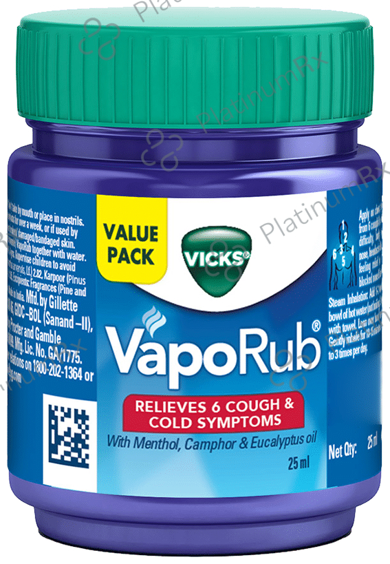 Vicks Vaporub Balm with Menthol, Camphor & Eucalyptus Oil Relieves 6 Symptoms of Cough & Cold 25 ml