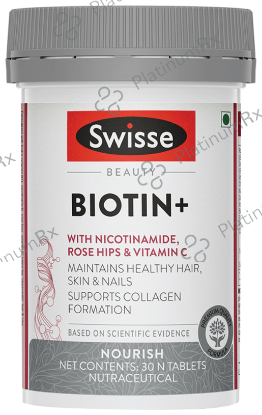 Swisse Beauty Biotin+ with Nicotinamide, Rose Hips & Vitamin C - For Hair, Skin, Nails and Collagen Formation - Tablet 30 tablets