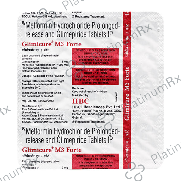 Glimicure M 3/1000mg Forte Tablet 15s