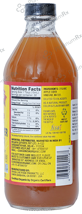 Bragg Organic Apple Cider Vinegar ACV with the Mother - Raw & Unfiltered 473 ml