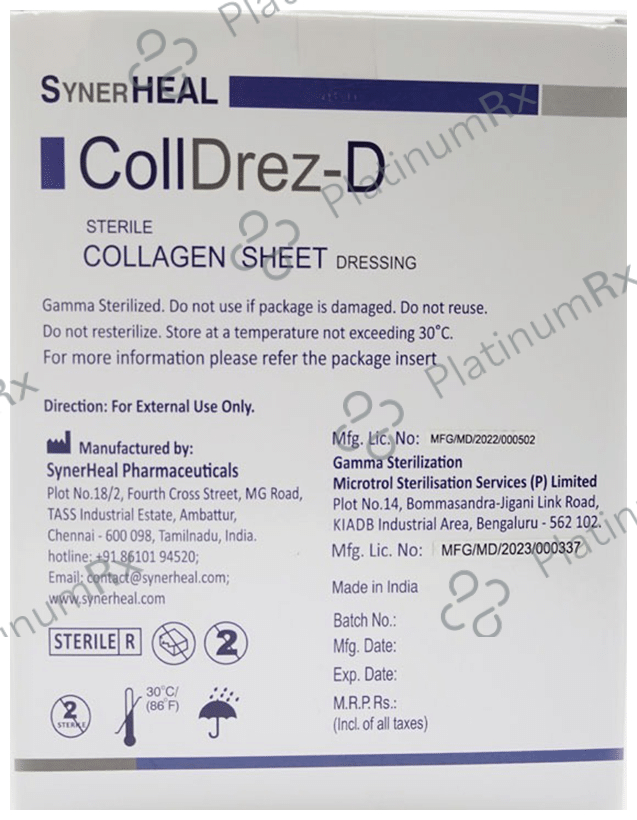 SynerHeal CollDrez-D Sterile Collagen Sheet Dressing 4 x 4