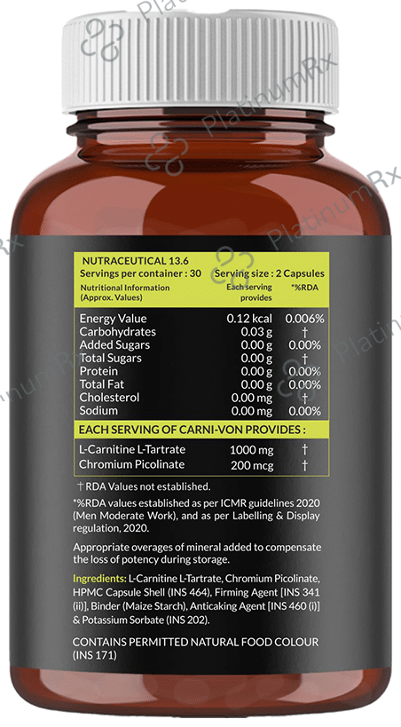 Carbamide Forte L-Carnitine L-Tartrate 1000mg - For Recovery, Stamina, Fat Burn & Energy - Capsule 60 capsules