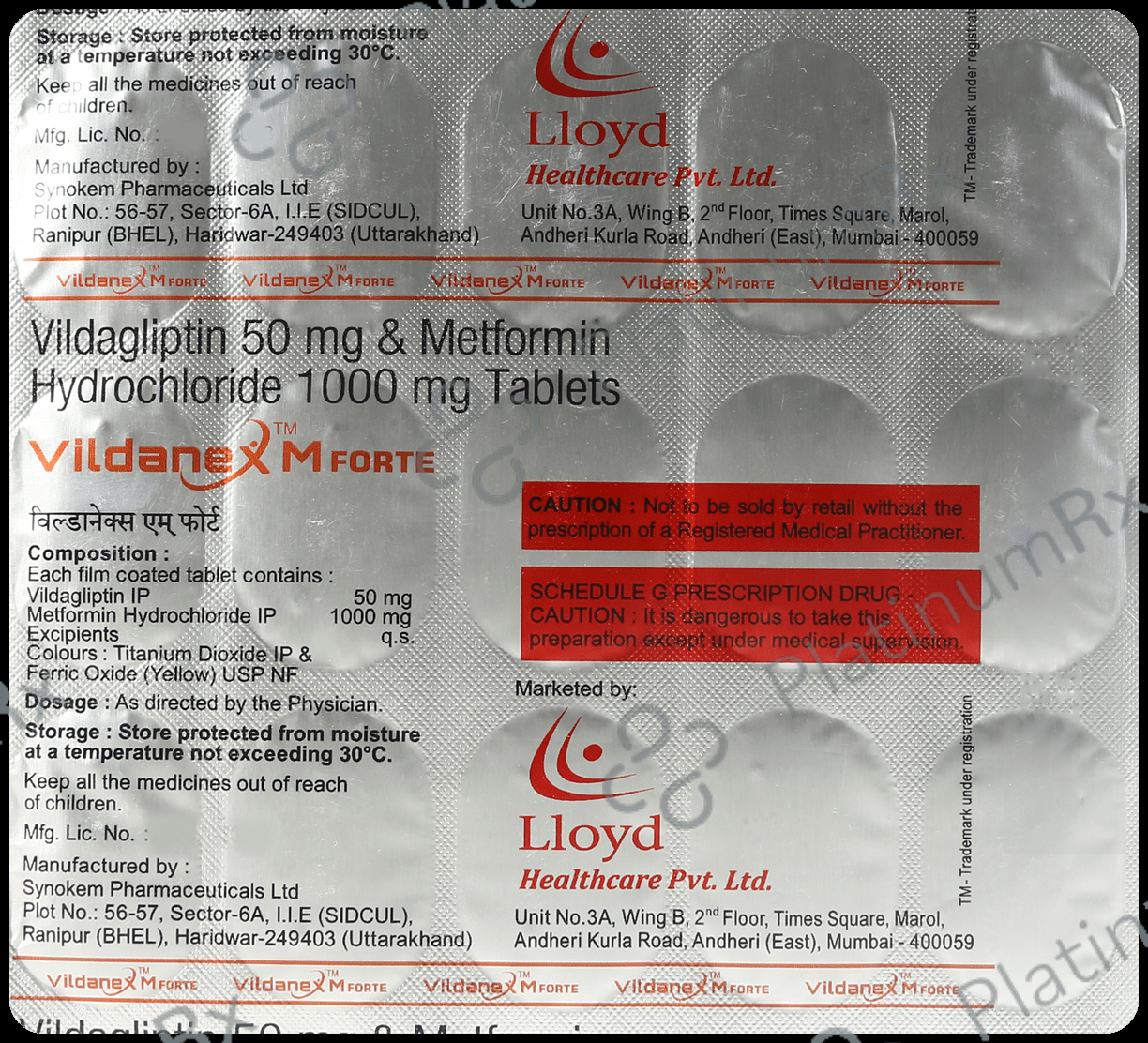 Vildanex M Forte 1000mg/50mg Tablet SR