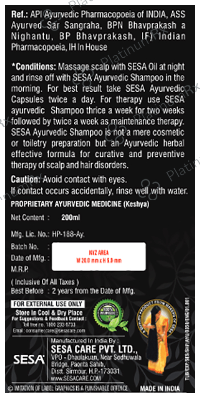 Sesa Ayurvedic Medicinal Shampoo 200 ml