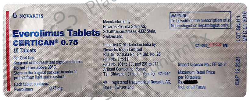 Certican 0.75mg Tablet 10s