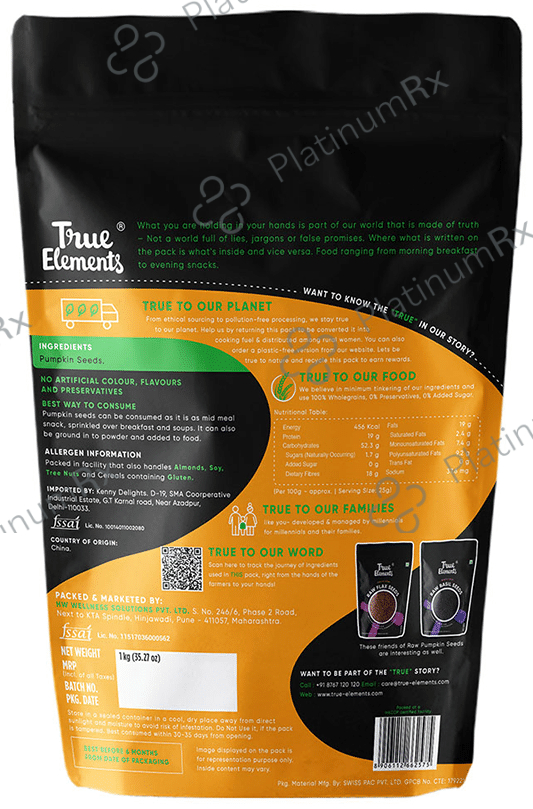 True Elements Pumpkin with High Protein & Fibre - Seeds Raw 1 kg