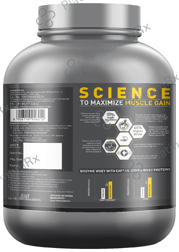 MuscleBlaze Biozyme Performance Whey Protein - For Muscle Gain - Improves Protein Absorption by 50% - Flavour Powder French Vanilla Creme 2 kg