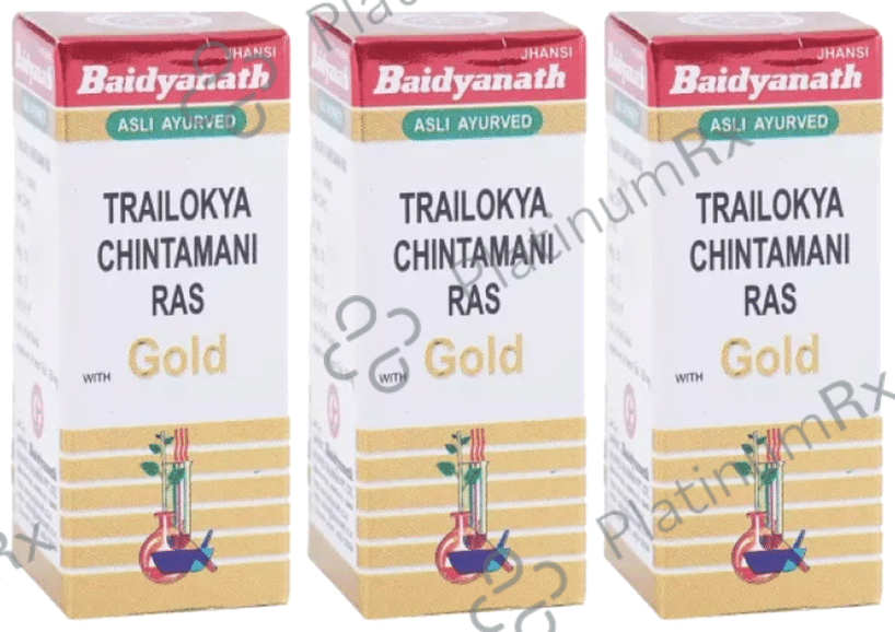 Baidyanath (Jhansi) Trailokya Chintamani Ras with Gold (10 Each) 3 units