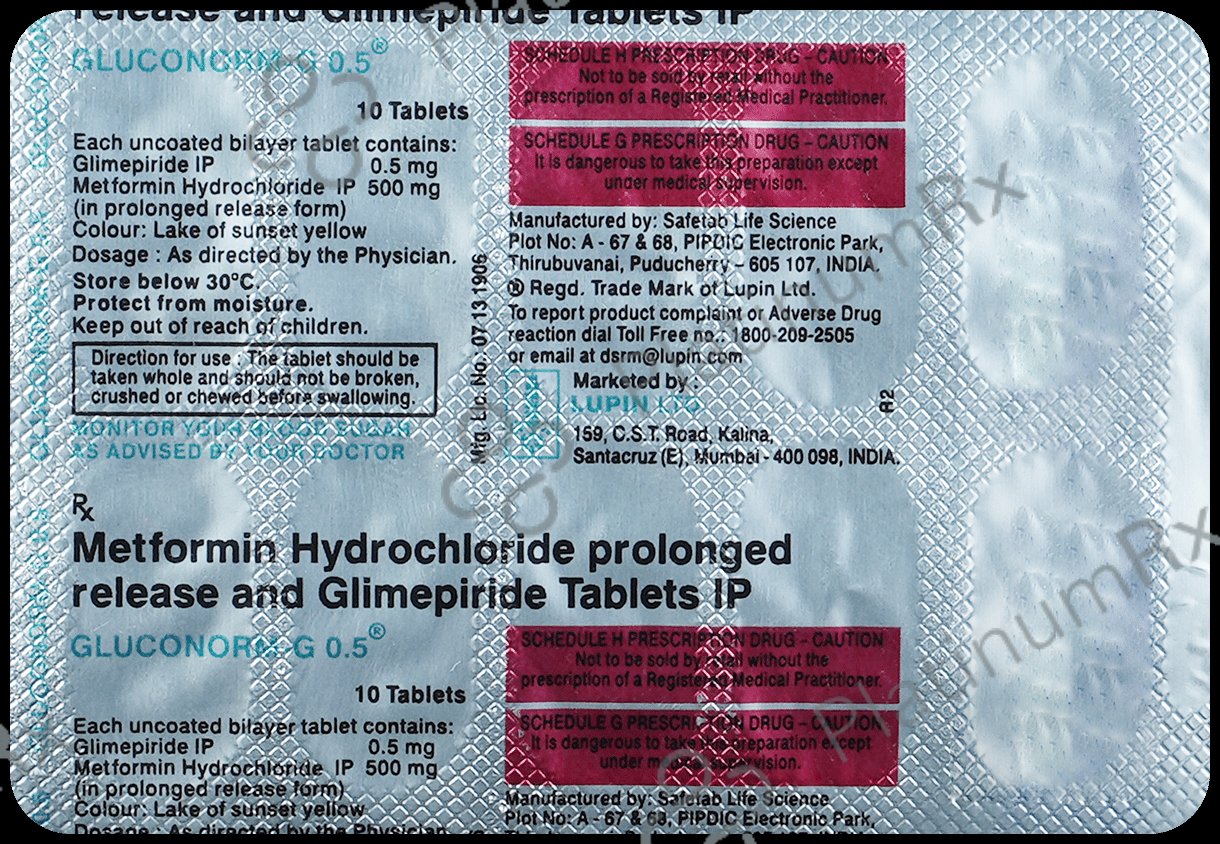 Gluconorm G 0.5/500mg Tablet PR 10s
