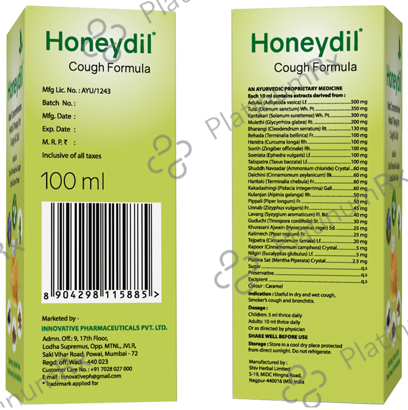 Honeydil Cough Syrup (100ml Each) 1 Bottle