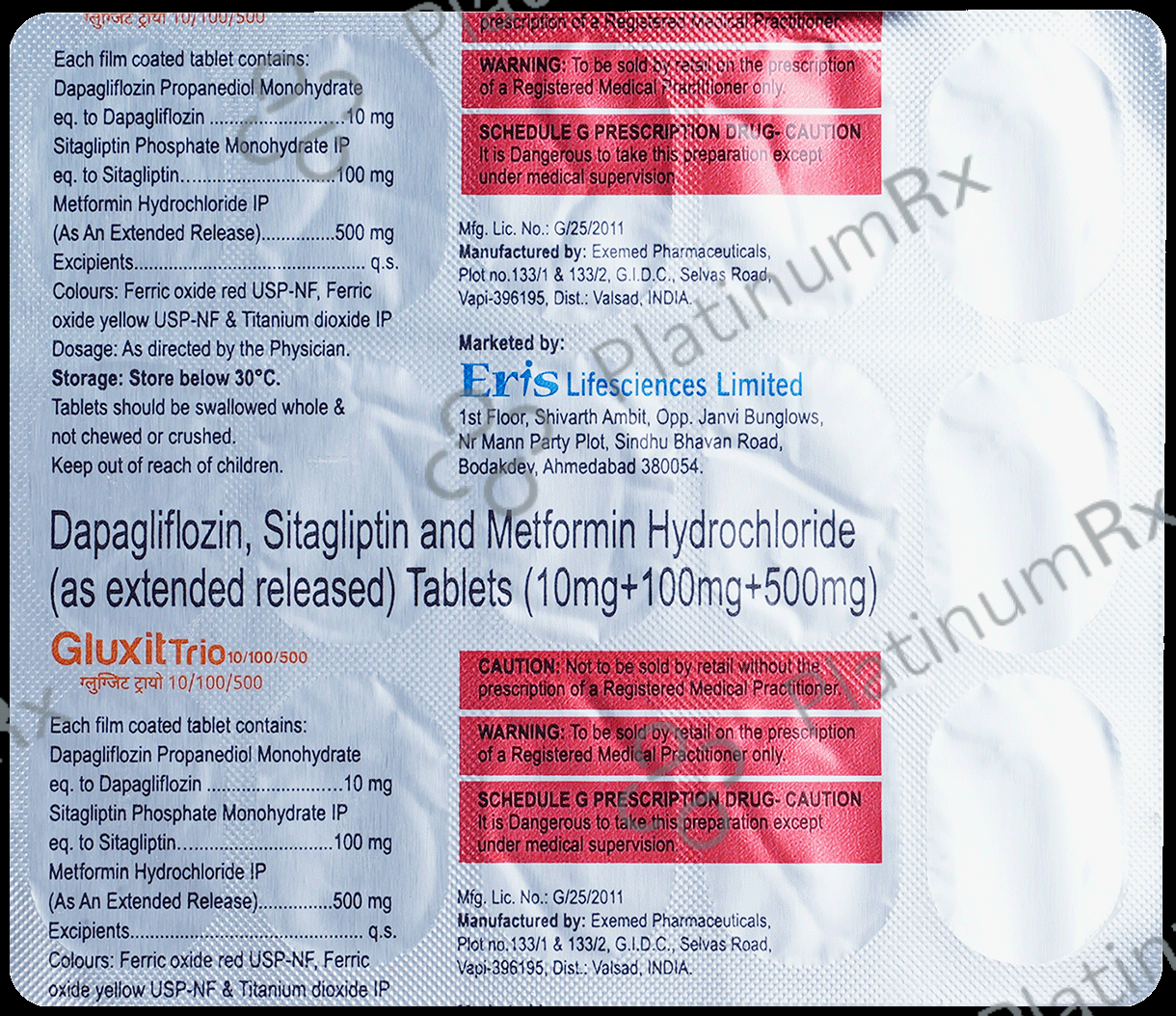 Gluxit Trio 10/500/100mg Tablet 15s