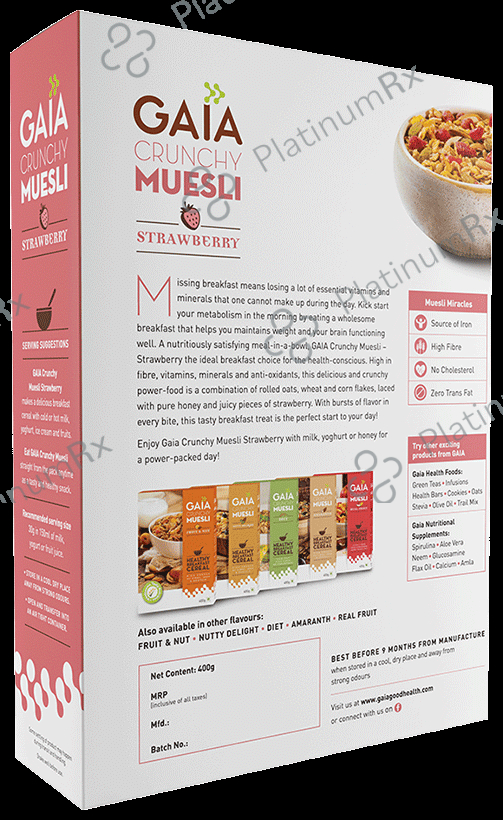 GAIA with Vitamins, Minerals, High Protein & Fibres for Nutrition - Crunchy Strawberry Muesli 400 gm