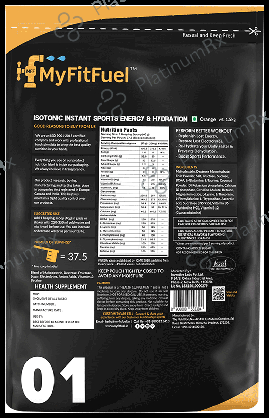 MyFitFuel Isotonic Instant Sports Energy Drink & Hydration Powder Orange