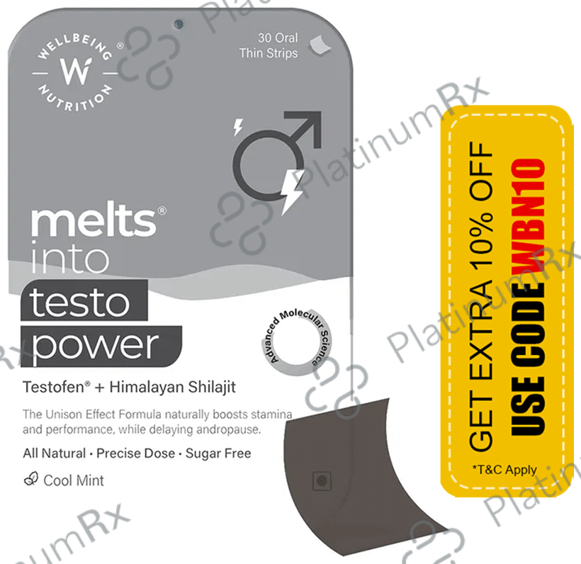 Wellbeing Nutrition Melts into Testo Power with Testofen + Himalayan Shilajit - Sugar Free Oral Thin Strip - Flavour Cool Mint