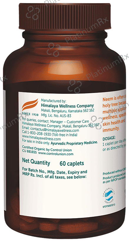 Himalaya Organic Neem Skin Wellness Controls acne Helps fight acne Caplet 60s