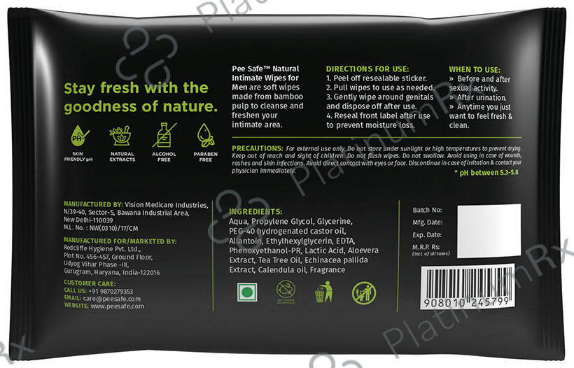 Pee Safe Natural Biodegradable Intimate Wipes for Men