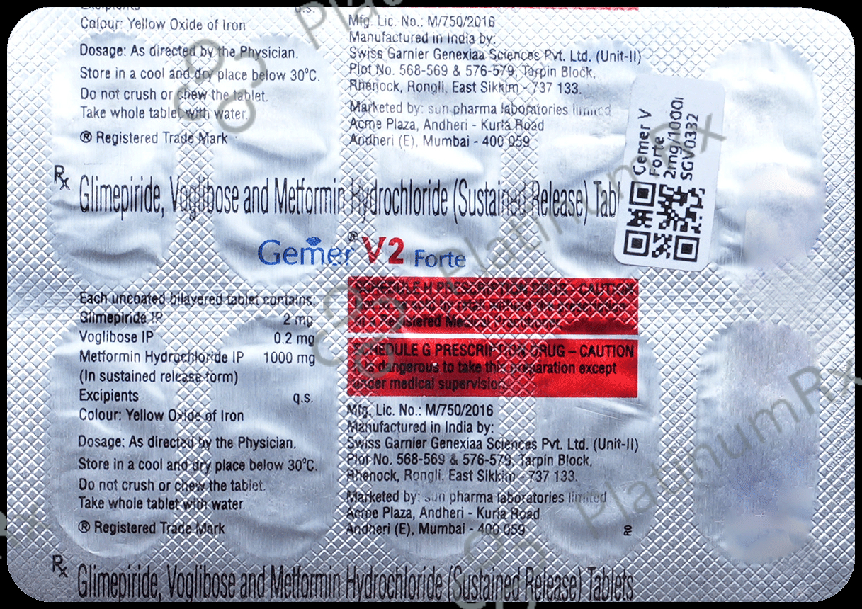 Gemer V Forte 2mg/1000mg/0.2mg Tablet