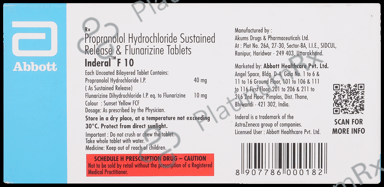 Inderal F 10/40mg Tablet SR 10s