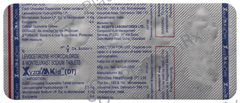 Xyzal M Kid(DT) 2.5/4mg Tablet 10s