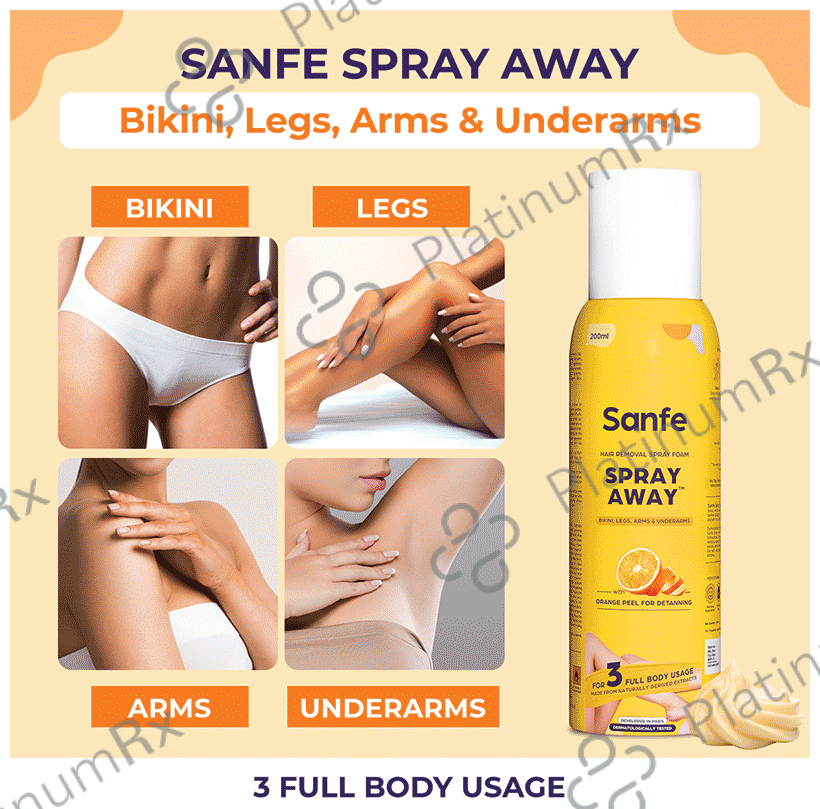 Sanfe Spray Away Hair Removal Spray Foam for Chest, Bikini, Legs, Arms & Underarm 200 ml