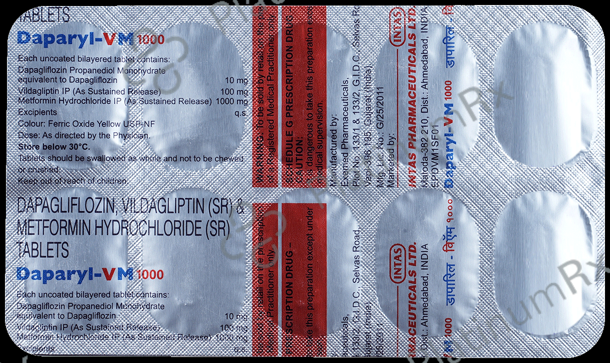 Daparyl VM 10/1000/100mg Tablet 10s