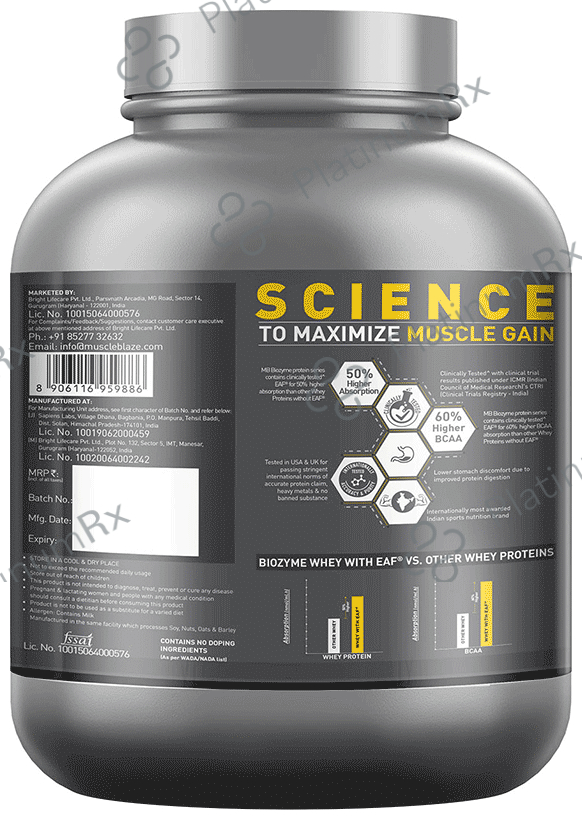 MuscleBlaze Biozyme Performance Whey Protein - For Muscle Gain - Improves Protein Absorption by 50% - Flavour Powder Choco Crispers