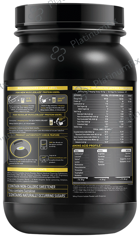 MuscleBlaze Whey Gold 100% Whey Protein Isolate - With Digestive Enzymes - Powder for Muscle Synthesis - Flavour Powder Rich Milk Chocolate 2 lb