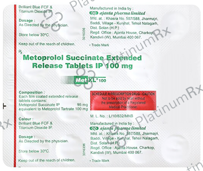 Met XL 100mg Tablet ER 20s