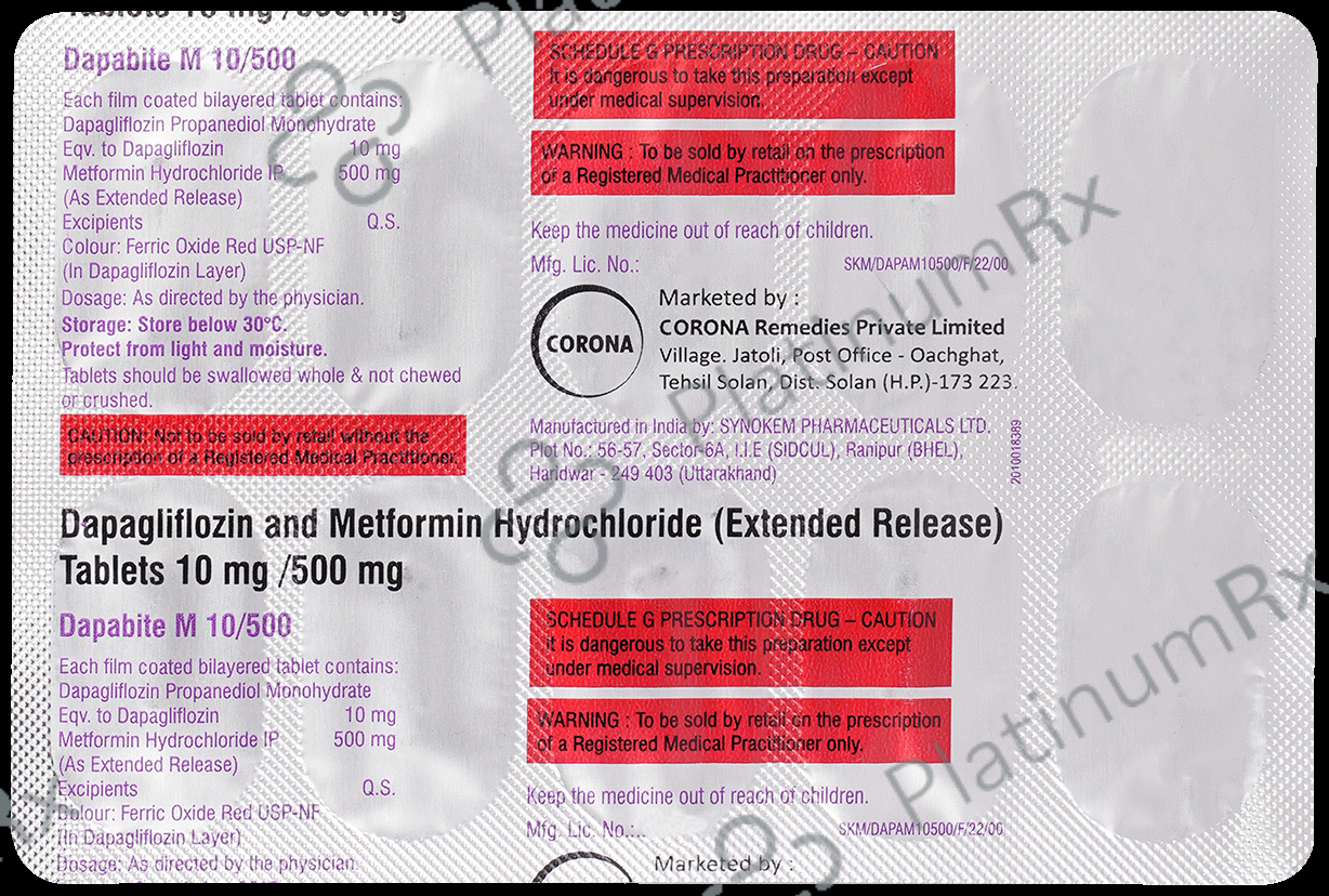 Dapabite M 10/500mg Tablet ER 10s