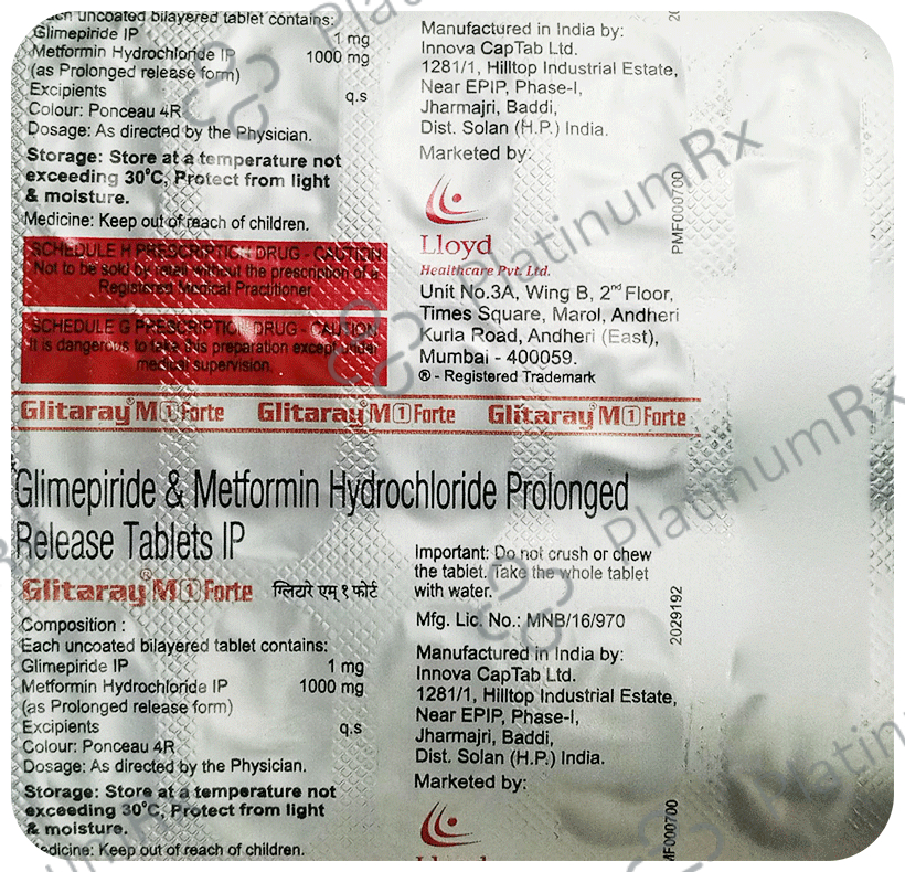 Glitaray M 1/1000mg Forte Tablet PR 15s