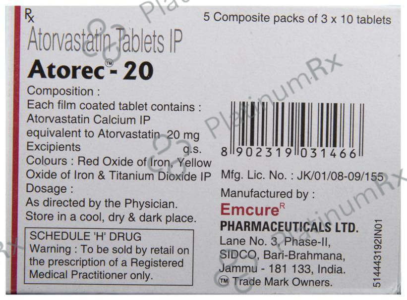 Atorec 20mg Tablet 10s