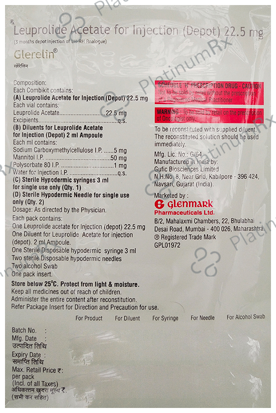 Glerelin 22.5mg Pre Filled Syringe