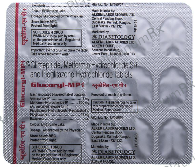 Glucoryl MP1 1/500/15mg Tablet SR 15s
