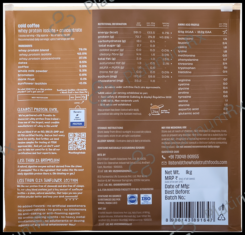 The Whole Truth Protein for Everyone Powder 24gm Protein Per Scoop Cold Coffee